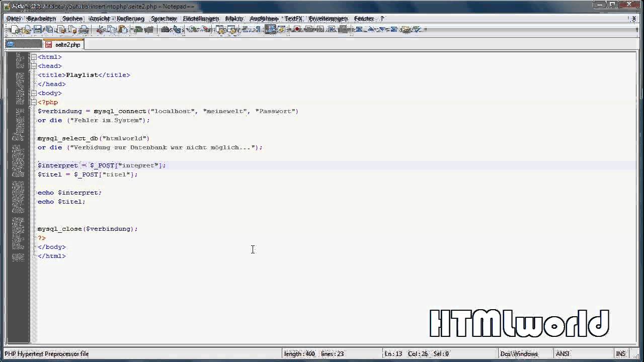 PHP Tutorial: Daten abspeichern in eine MySQL Tabelle | deutsch