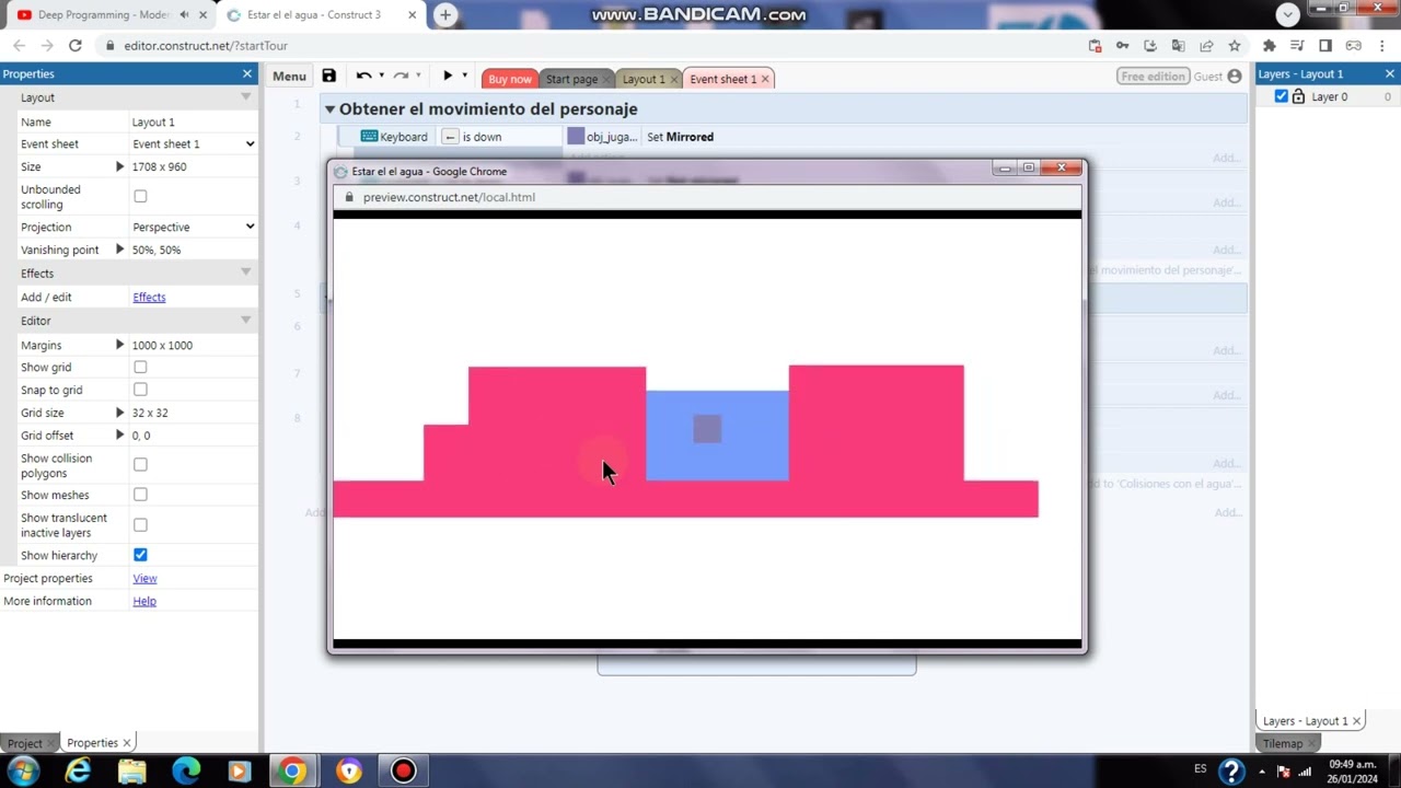 Tutorial de Construct 2 / 3 Como nadar en el agua y saltar en el agua.. Dcody
