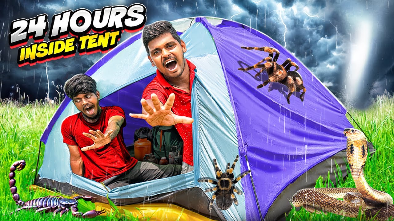 24 Hours Camping inside a Tent in Rain 🔥🔥 వర్షంలో టెంట్ లోపల  క్యాంపింగ్...😲 Telugu Experiments