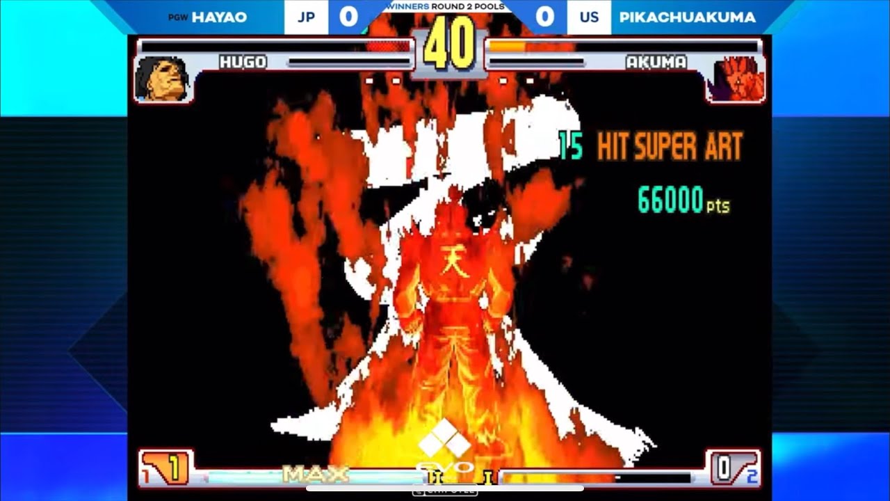 EVO2K24 SFIII 3RD STRIKE: PGW HAYAO ( HUGO ) VS PIKACHUAKUMA ( AKUMA ) WINNERS ROUND 2 POOLS