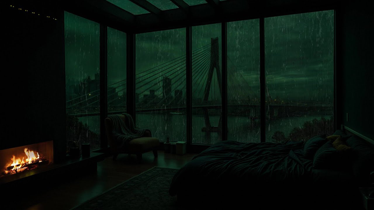 Soft Rain Sounds in a Quiet Bedroom (No Ads) 🌧️ Cozy Fire Ambience for Better Sleep