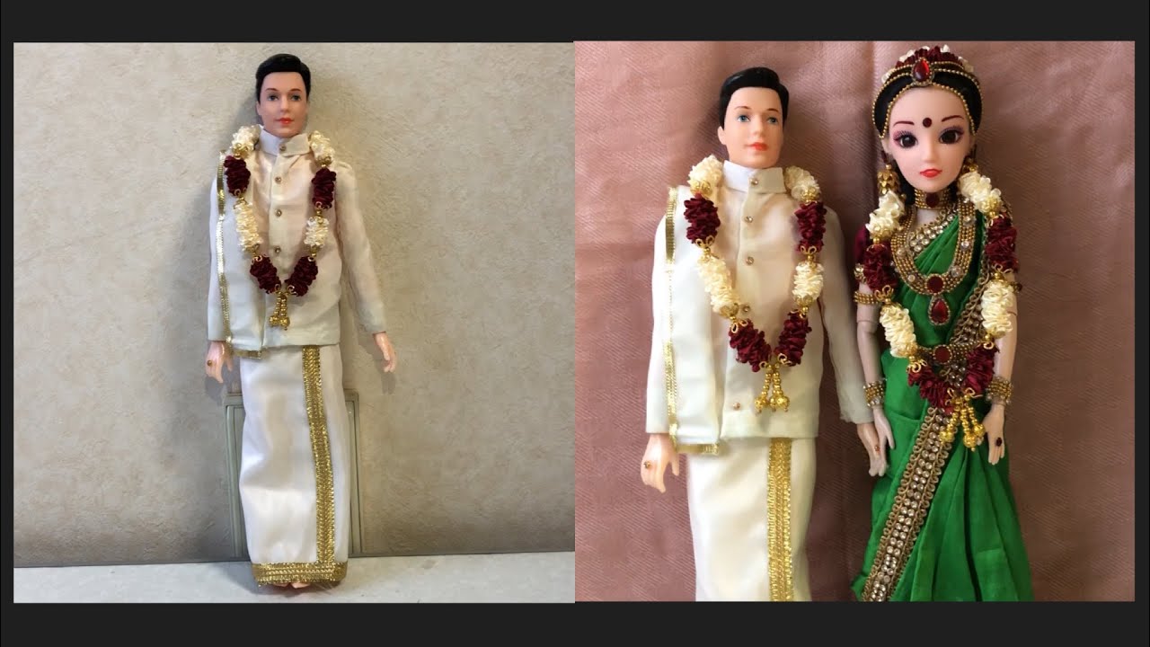 TAMILNADU Traditional Barbie Ken Doll Grooms Dress Making | South Indian Barbie Doll Dress Making