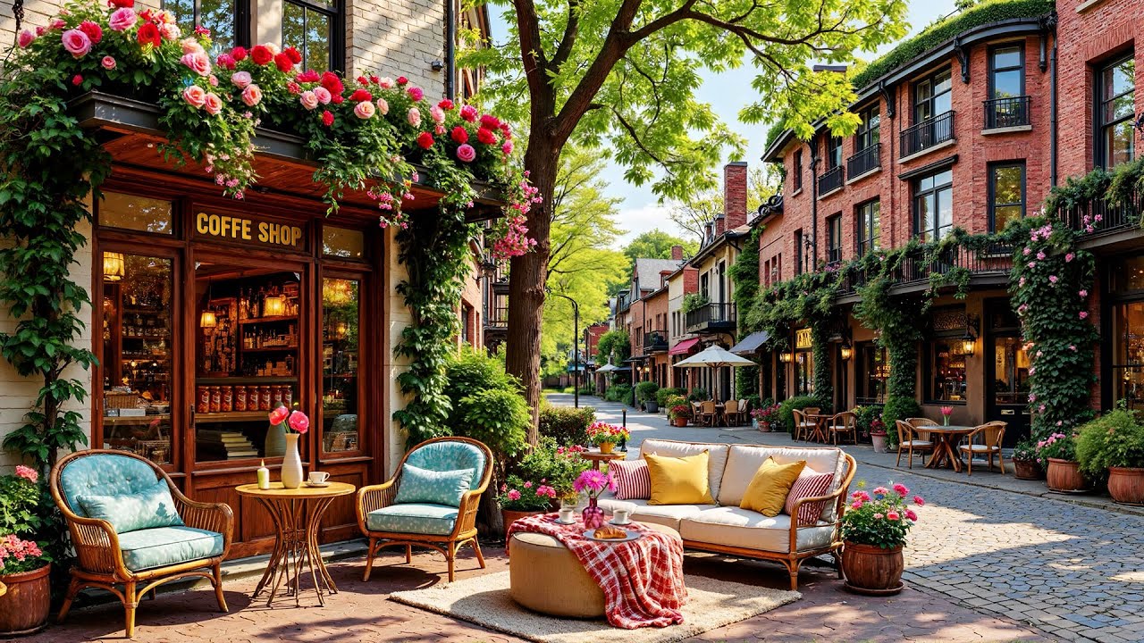 Cozy Spring Jazz for Study & Focus🌿~ Soothing Morning Jazz Music at Street Coffee Shop Ambience🌸