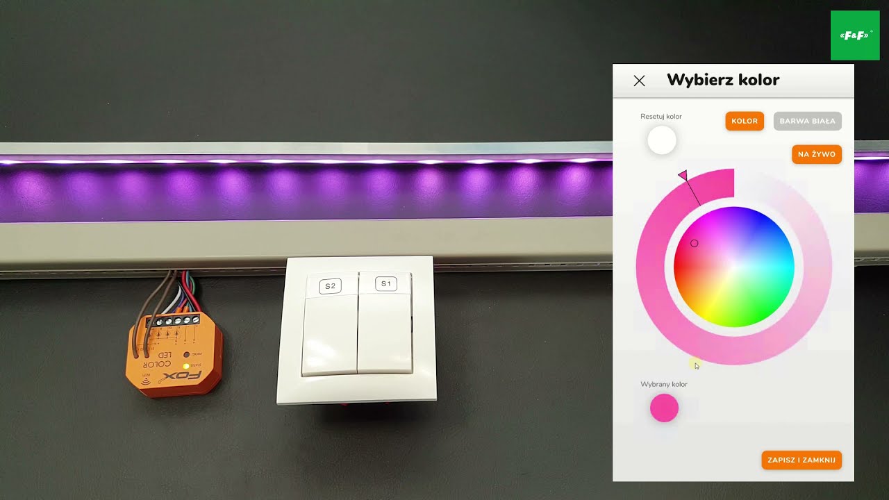 FOX - moduł:  COLOR LED (RGBW). Sterowanie wifi. Sterownik oświetlenia RGBW.
