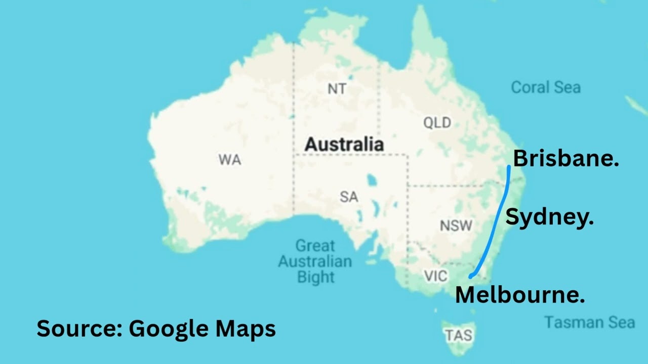 A public transportation system connecting from Brisbane, Sydney to Melbourne
