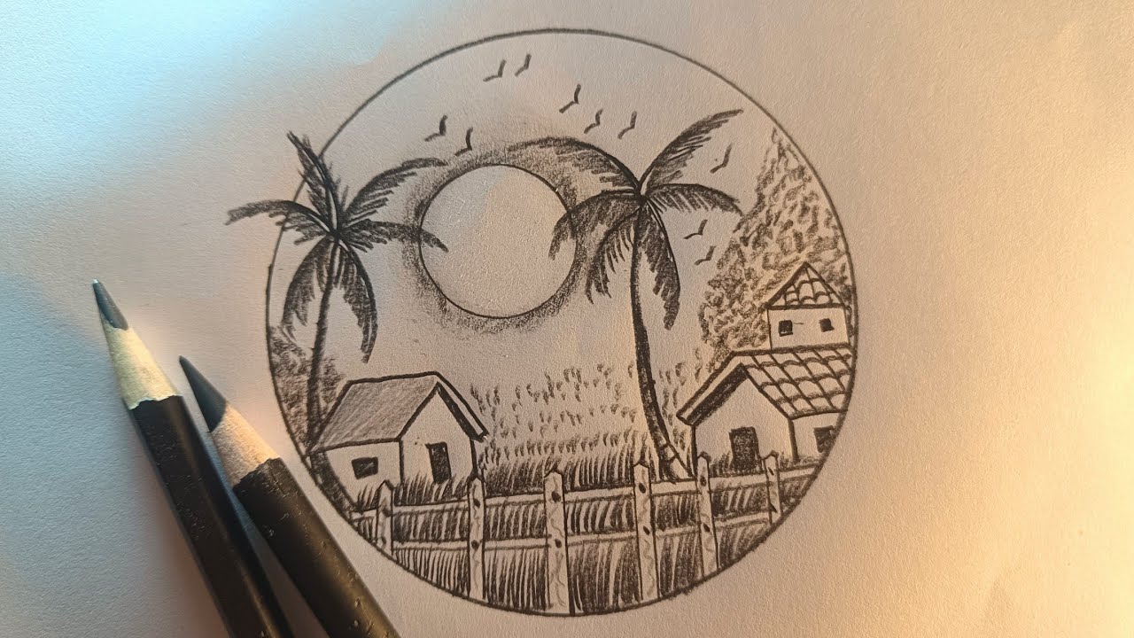 How to draw amazing circle village scenery by pencil #bestscenery #sketch #drawing #howtodraw 