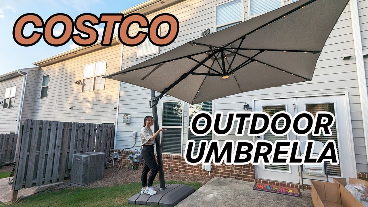 Costco 10FT Square Solar LED Cantilever Umbrella | Seasons Sentry Setup & Review For Outdoor Patio