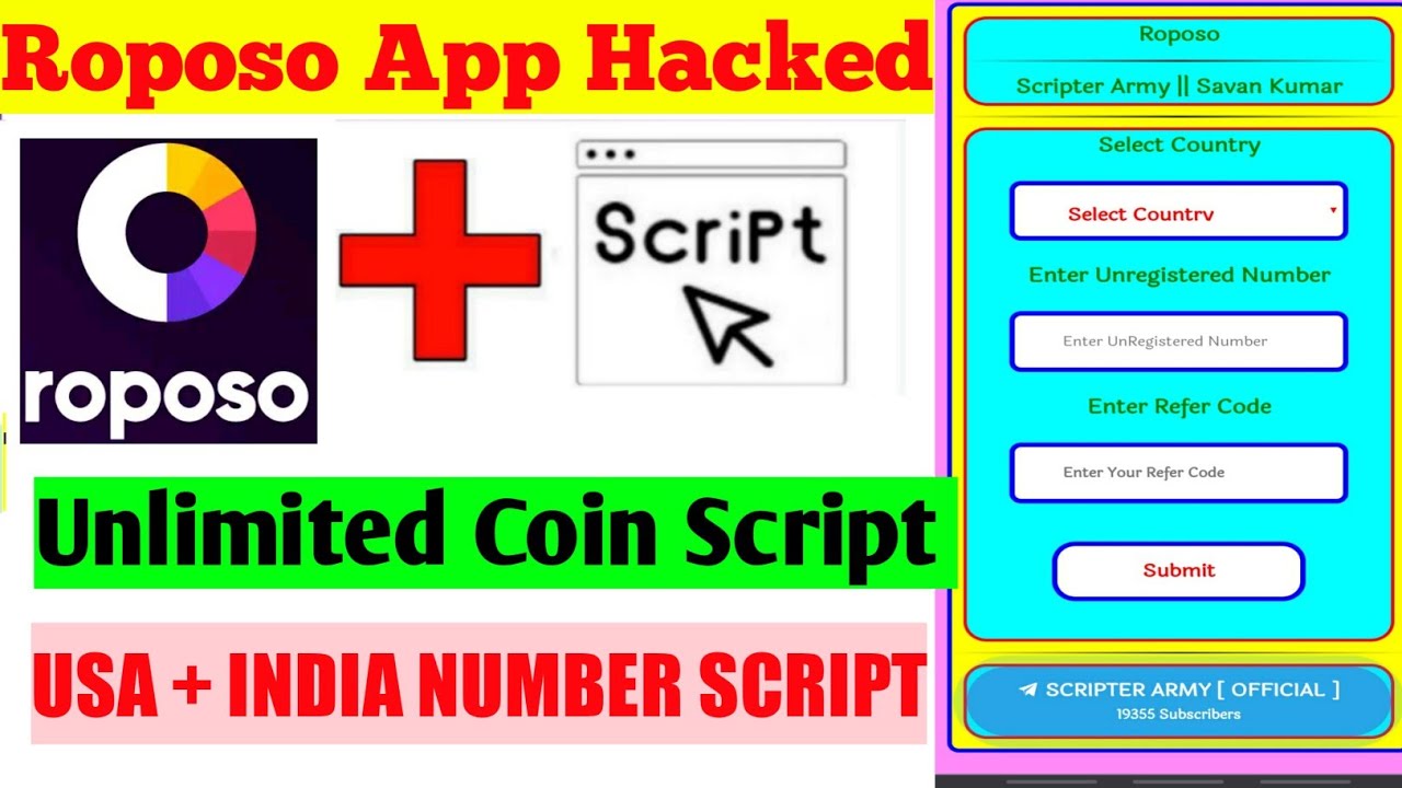 Roposo App Refer Script | Roposo Fully Hacked | Scripter Army