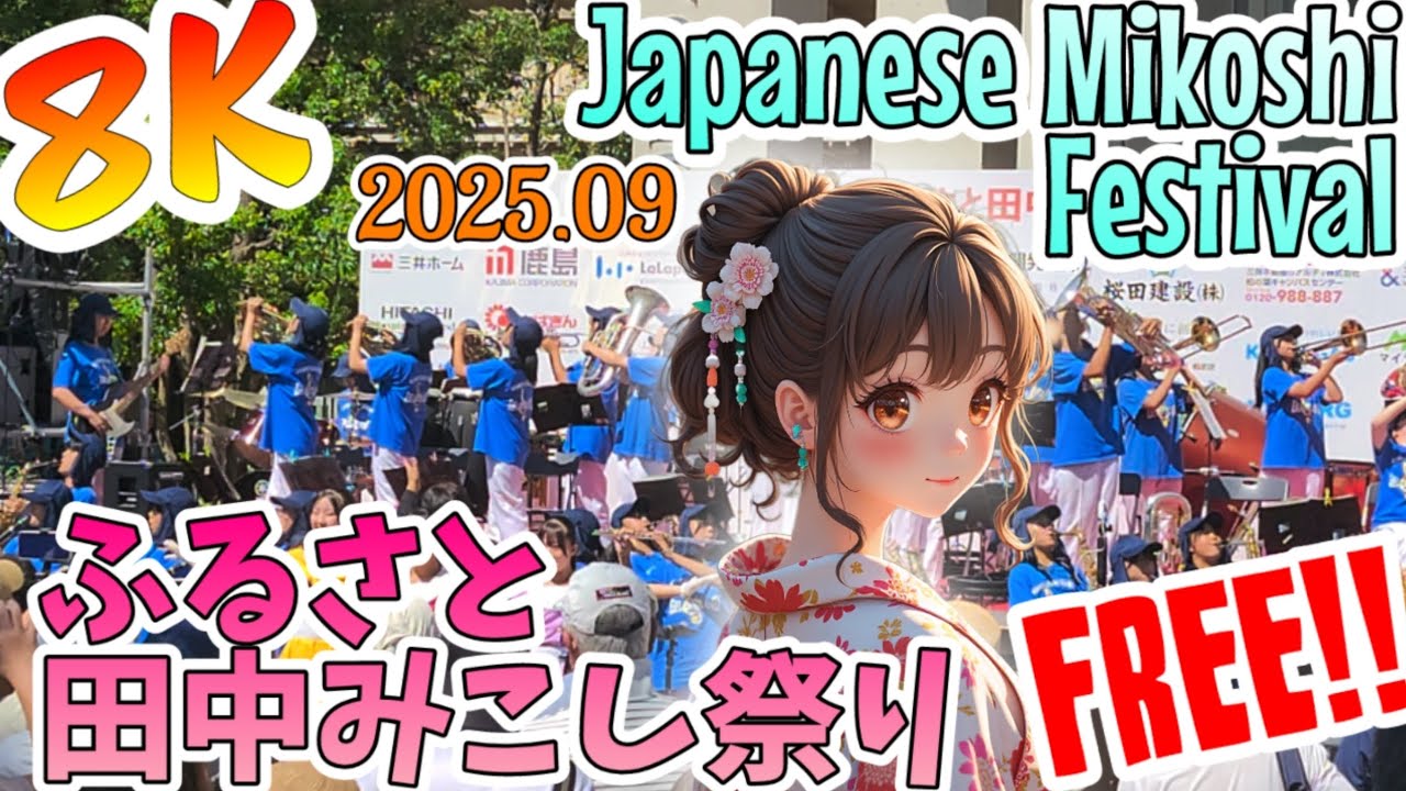 【8K】5️⃣市立柏 吹奏楽部!!🇯🇵Japanese Mikoshi Festival👯ふるさと田中みこし祭り