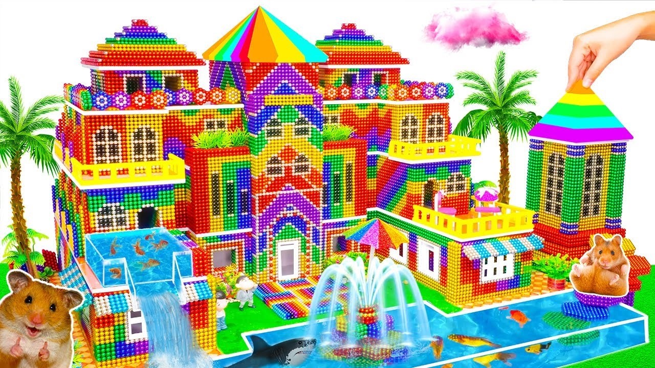 ASMR Video - Build The Big Colorful Water Slide From Rooftop To Infinity Swimming Pool For Catfish