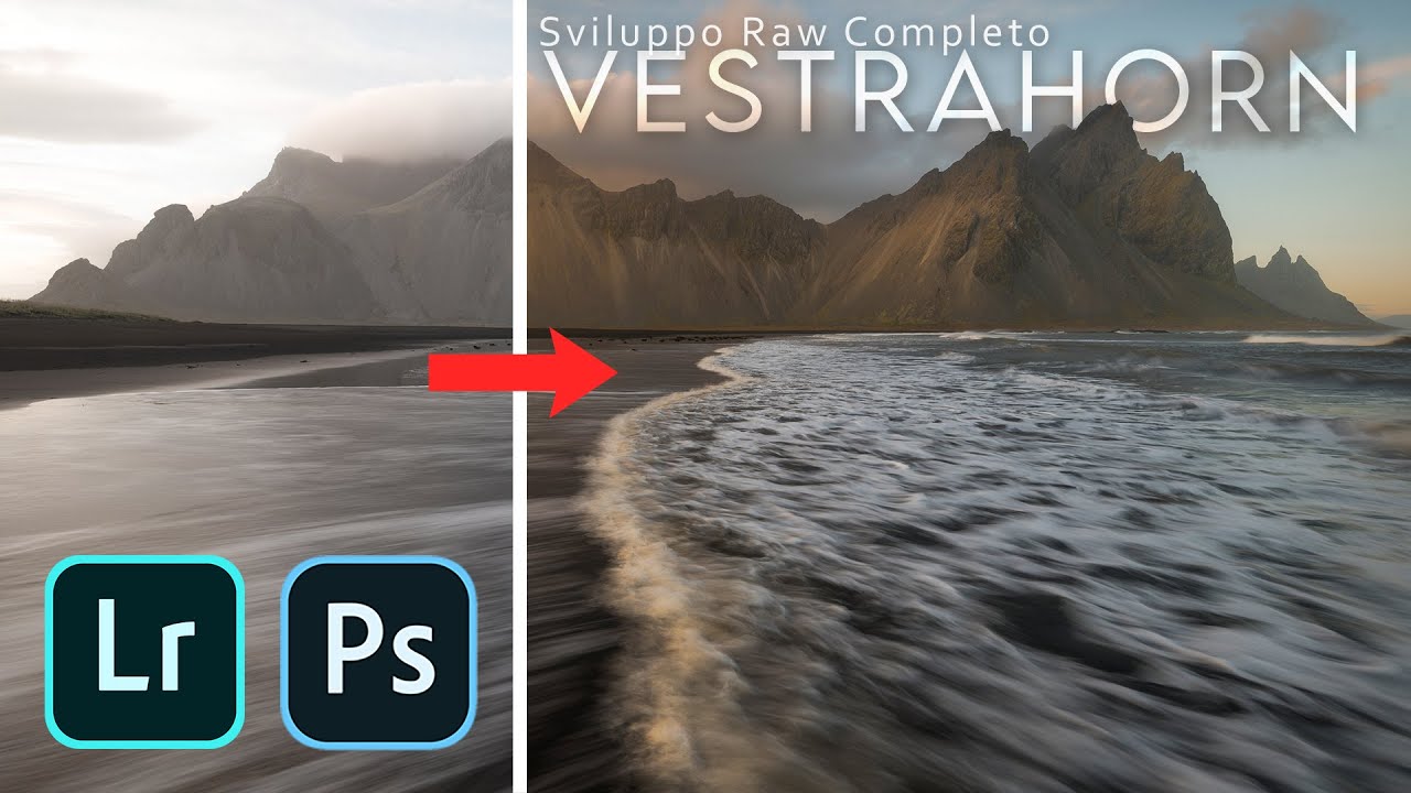 SVILUPPO RAW COMPLETO: Vestrahorn | Double Process e Dodge & Burn Tutorial start to finish Photoshop