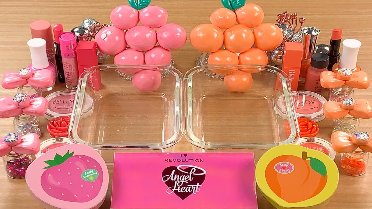 Grape Pink vs orange w CLAY★Mixing Makeup Eyeshadow Glitter into SLIME★ASMR★Satisfying Slime#074