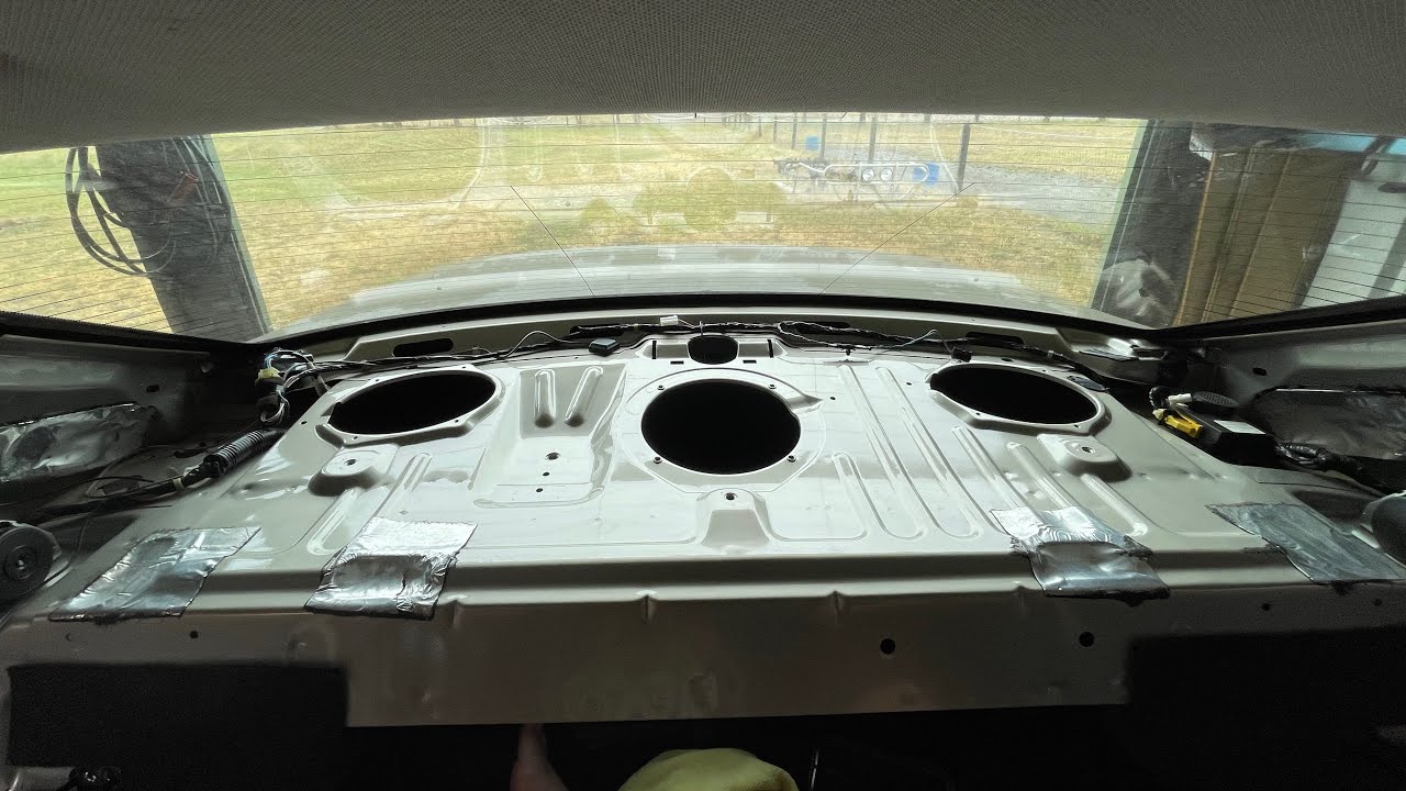BA BF DOUBLE DIN Aerpro Fascia Install Pt.2 - Sound Deaden Rear Shelf & Install Speakers