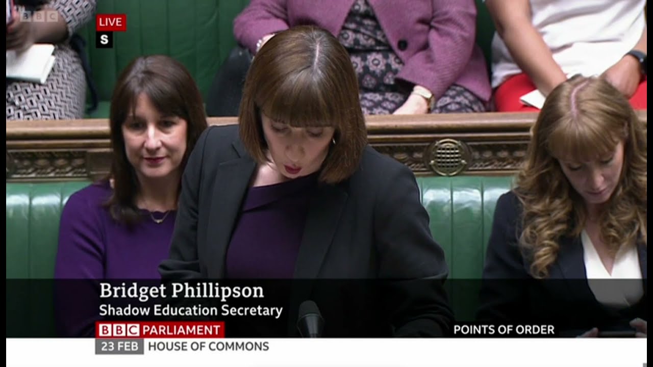 Speaker tell Bridget Phillipson she can't make a speech out of a point of order and to sit down