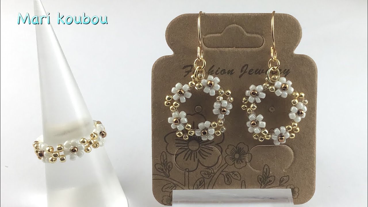 大人のビーズ小花〜リースピアスの作り方/Flower wreath earrings