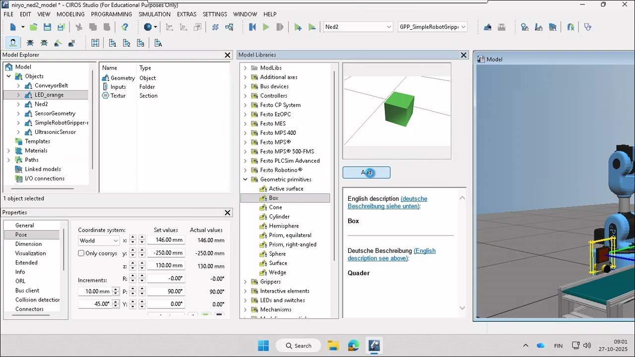 Sorting Tutorial in CIROS Studio using the Niryo Ned2 Robot