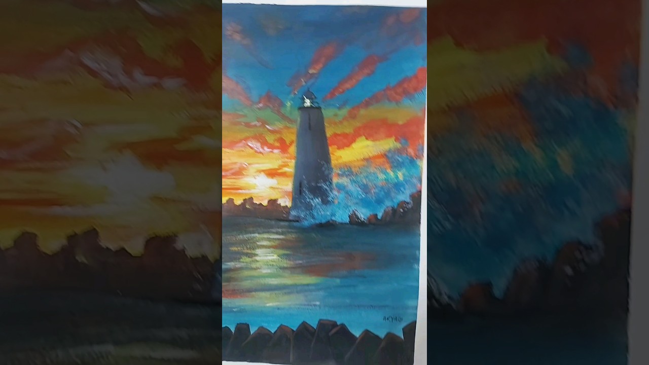 seascape painting #joonieart #acrylicpainting #oceanpainting #lighthousepainting #landscapepaintings