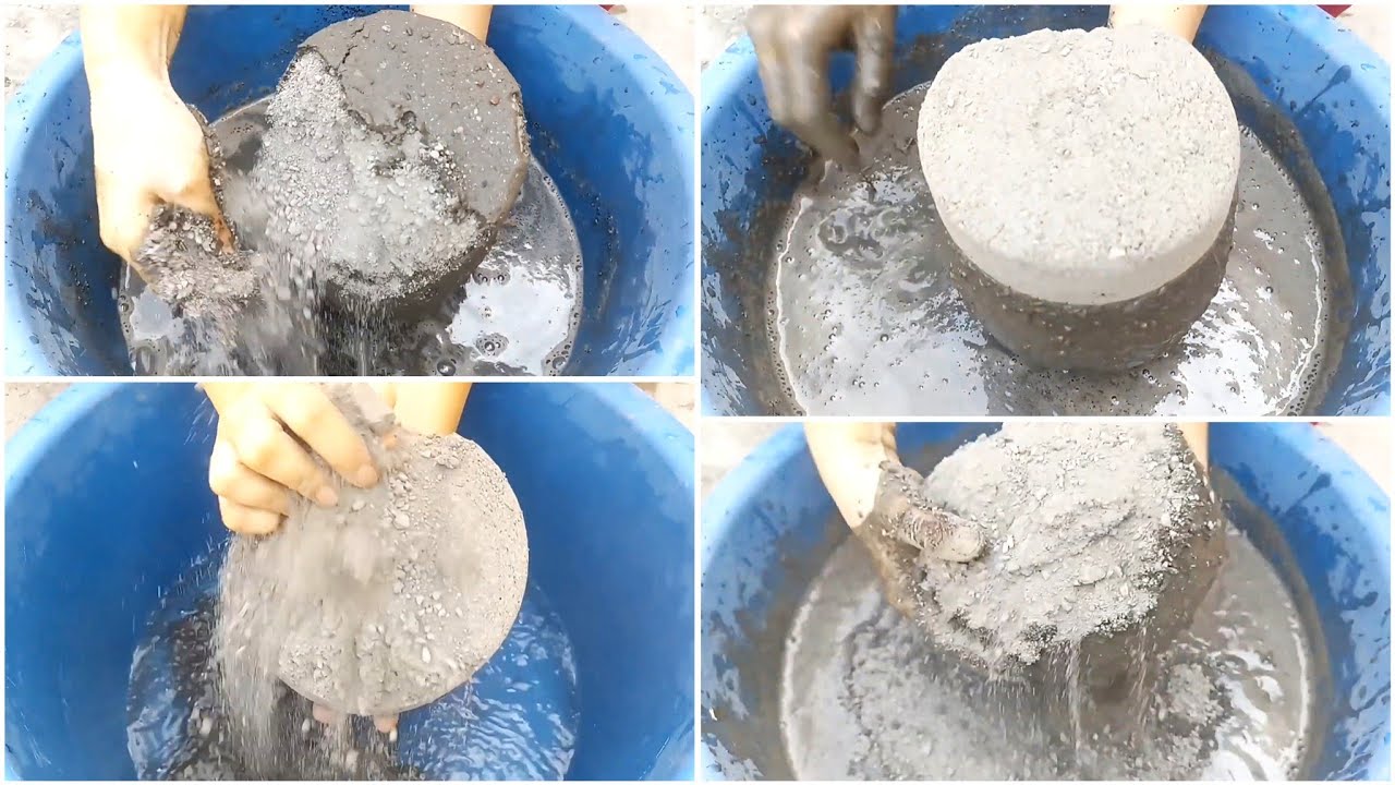 Asmr : Earthy Dusty Soft Mud Concrete Buckets Crumbling + Dipping In Water + Mixing🤎#asmr #shorts