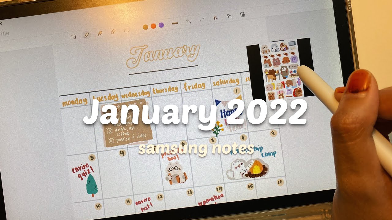 [ASMR] Samsung Notes January 2022 Digital Bujo ☕️ City Noises and calm instrumental