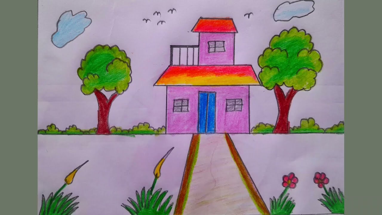House scenery drawing //natural scenery drawing #bestscenery #easydrawing #art #drawingvideo