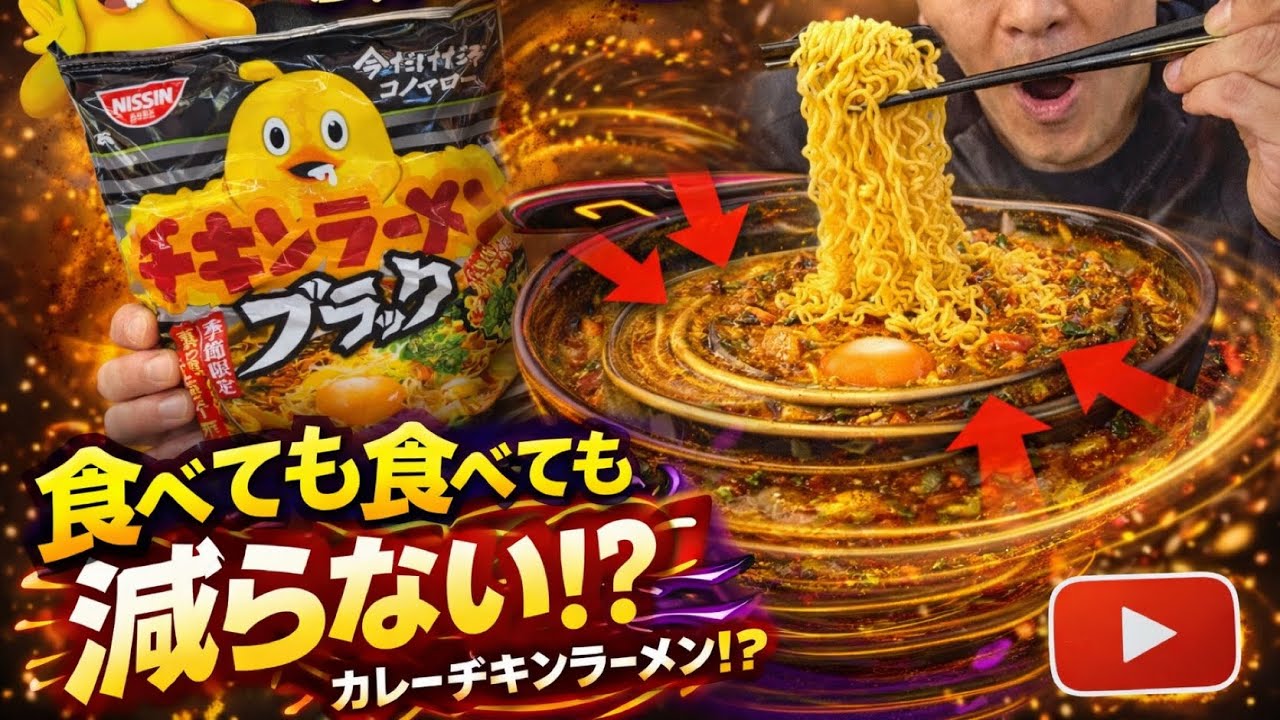 【怪奇】昼の車中泊でブラックチキンラーメン食べたら、なぜか一生減らないんだが…【サスペンス】