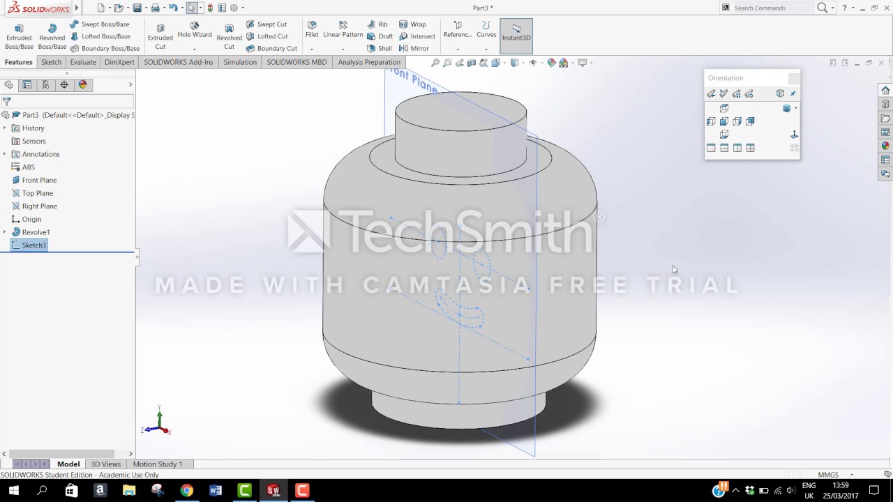 Sketchs, Revolves, Circular Pattern and Split in SolidWorks 2016