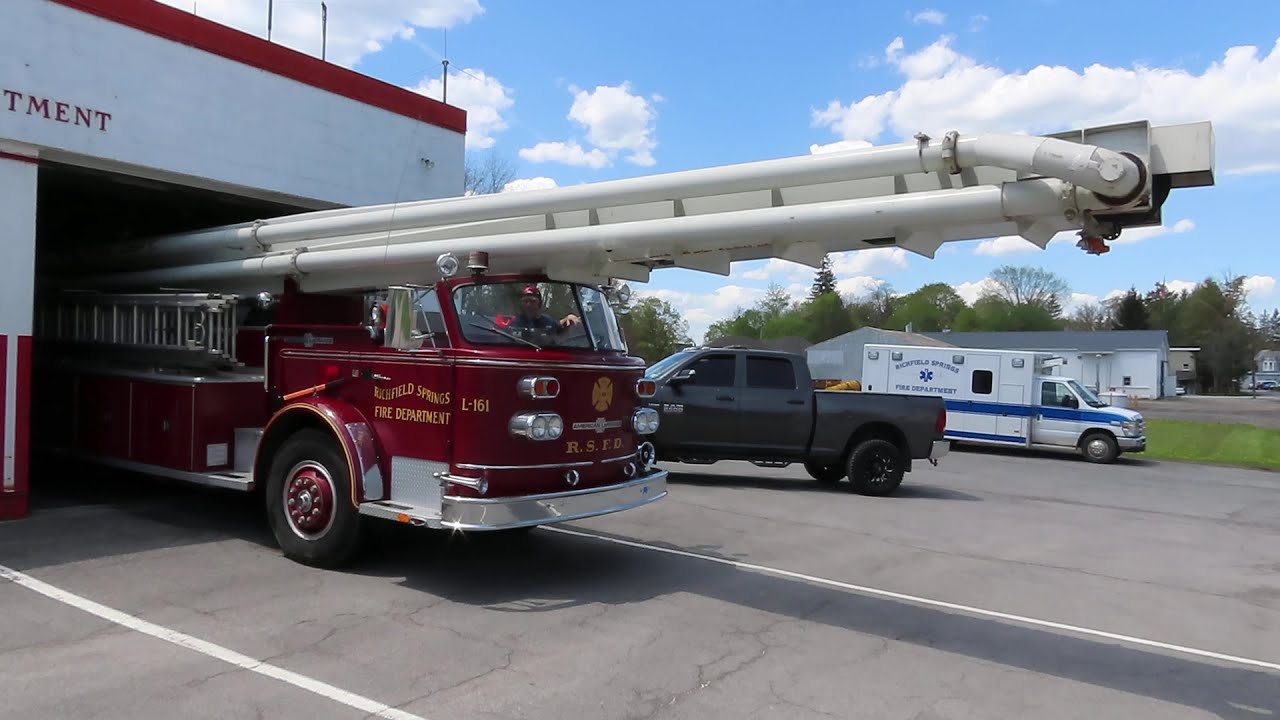 Richfield Springs Fire Dept, NY Tower 1741 1970 American LaFrance Aero-chief pulling out of station