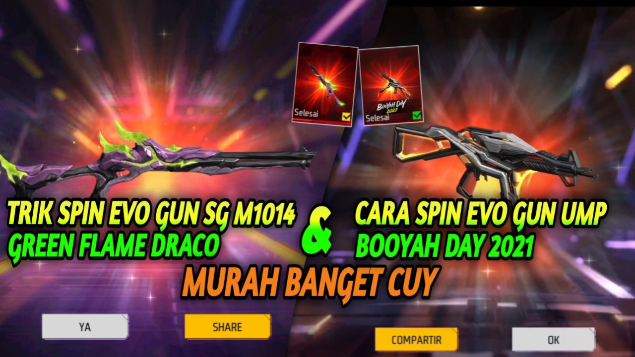 TRIK SPIN EVO GUN SG M1014 GREEN FLAME DRACO & EVO GUN UMP BOOYAH DAY, SPIN EVO GUN TERBARU