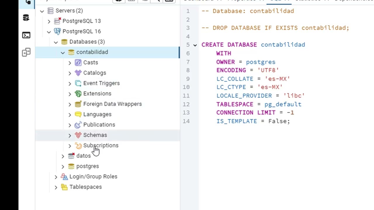 Crear Base de Dato y Tabla con PostgreSQL Para Sistema Contable. Capítulo 4.