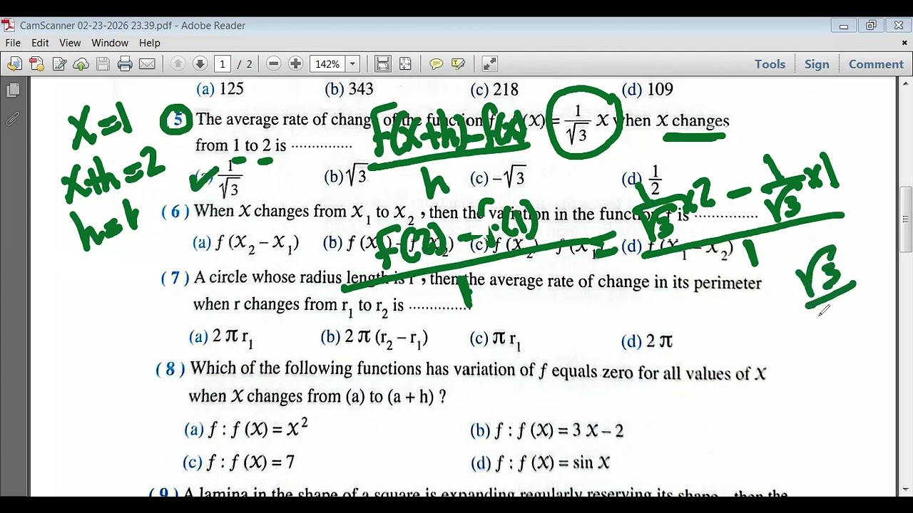 Quiz 1 calculus sec 2 second term