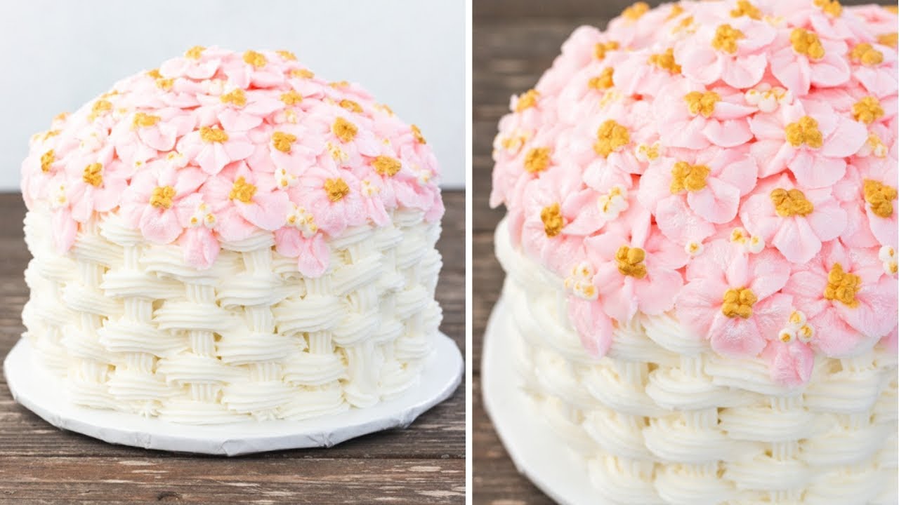 Basketweave Apple Blossom Cake Tutorial