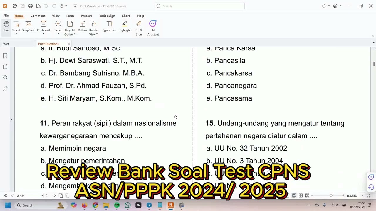 Review Bank Soal Test CPNS ASN PPPK 2024