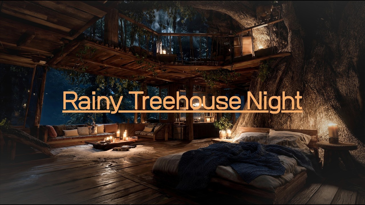 Rainy Treehouse Night 🌧️ Cozy Forest Rain Sounds for Sleep & Relaxation (4K)