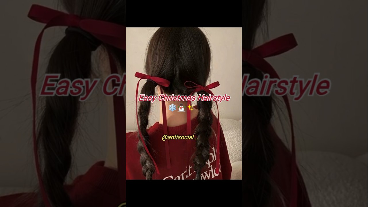 Easy Christmas Hairstyle ❄️⛄✨🎁🎀 #youtubeshorts #hair #hairstyles #tutorial #hairlook #fyp #christmas