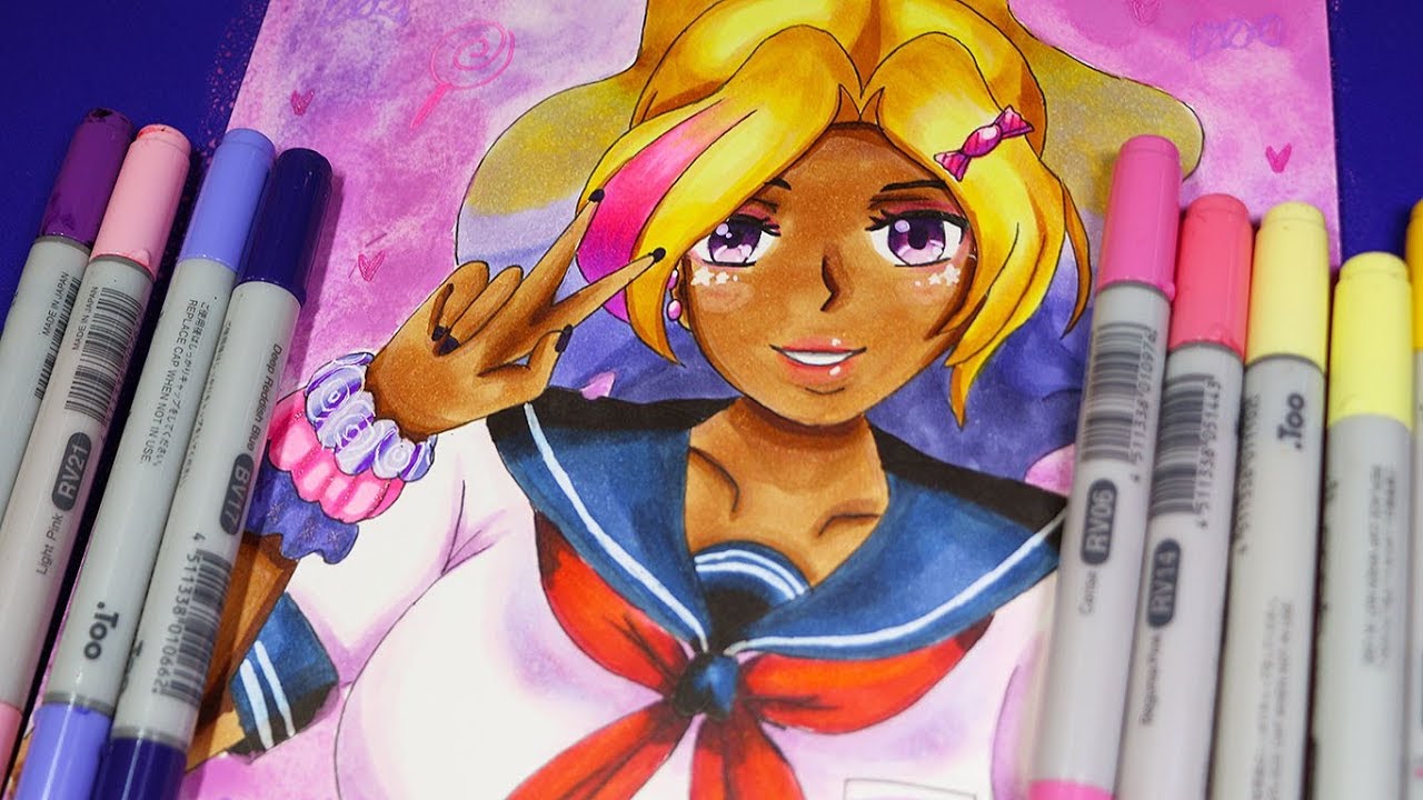 Copic Markers Speed Drawing: Yandere Simulator Bullies Kashiko Murasaki