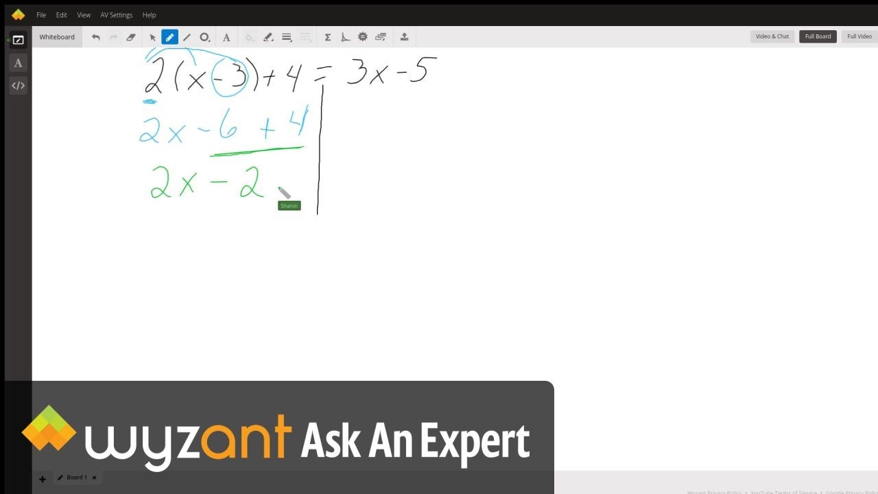 Как решить уравнение 2(x-3)+4 = 3x-5