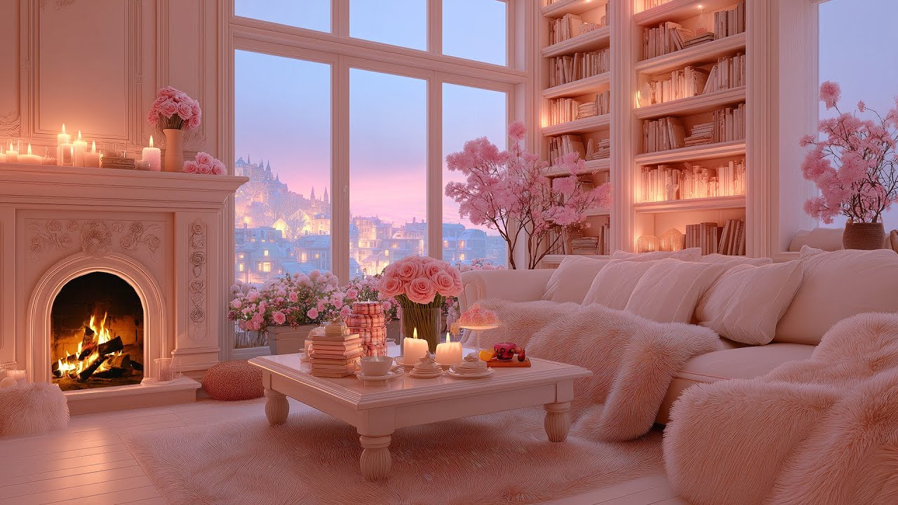 Beautiful Piano Music with Living Room Fireplace -Relaxing Music for Relieve Anxiety & Stress, Sleep