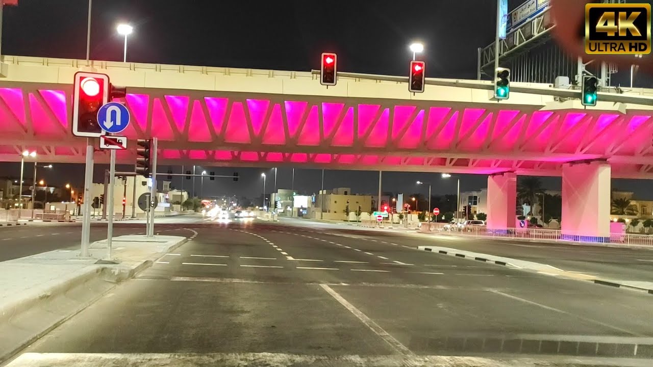 DOHA, QATAR - NIGHT DRIVE G-RING ROAD INTO HAMMAD INTERNATIONAL AIRPORT NOVEMBER 30, 2022 20:58pm