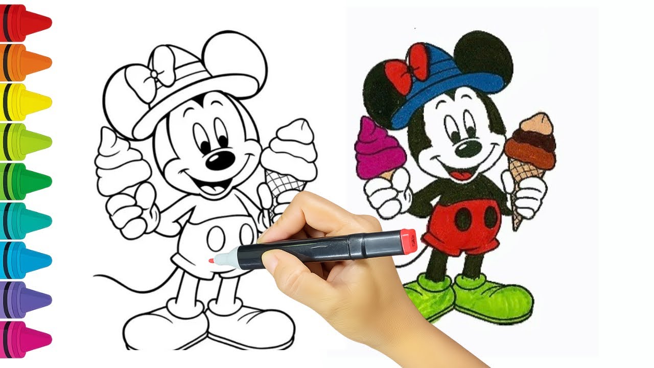 How to Draw a Cute Mickey Mouse Eating Ice Cream 🍦 | Easy Drawing
