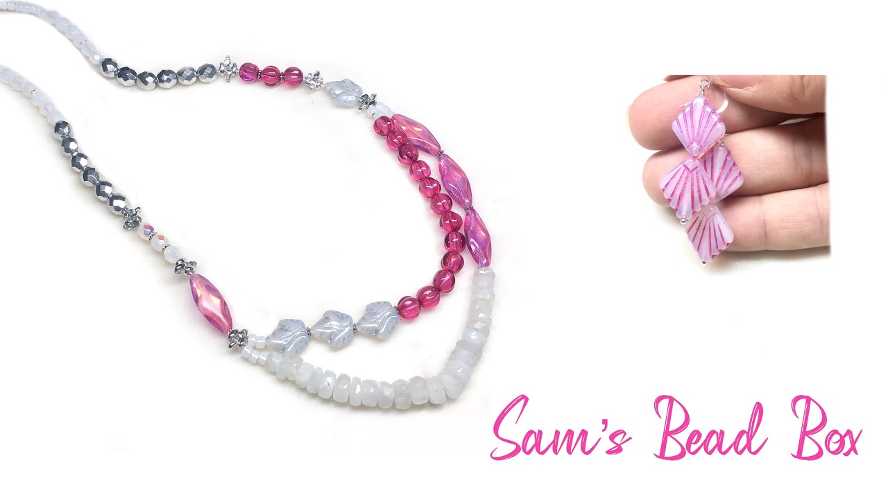 Sam’s Bead Box July 2023 Unboxing &￼ Color Blocked Necklace DIY Tutorial! 🩷🤍🩷🤍