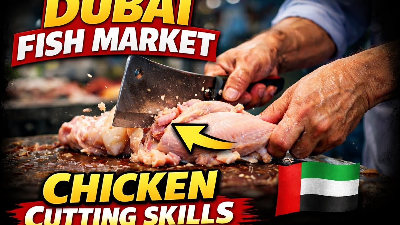 Dubai Fish Market Walking Tour 🇦🇪 | Amazing Chicken Cutting Skills in Deira! 