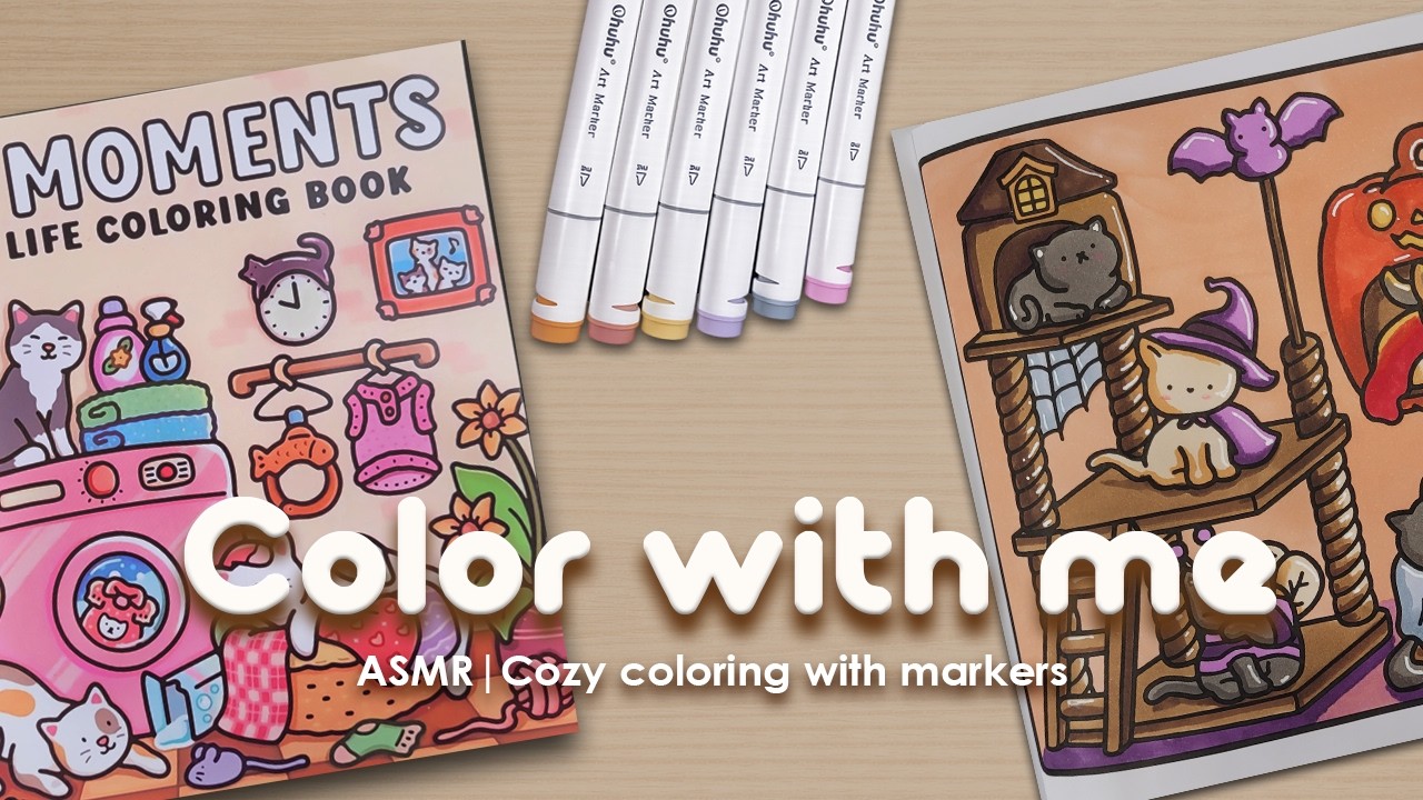 I Tried Coloring Halloween Cats and Couldn't Stop | Cat Moments ASMR Coloring