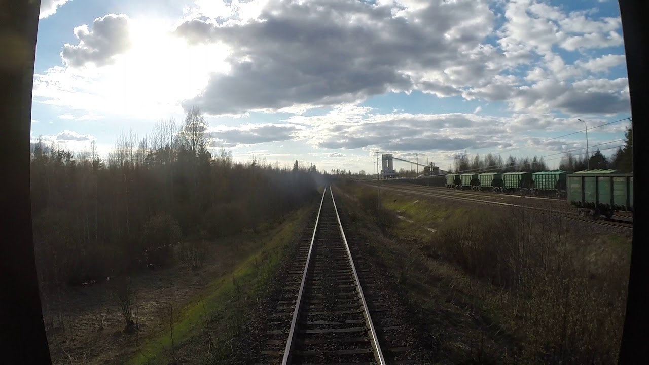 Train backview Nebolchi - Khvoynaya (RZD, Russia)