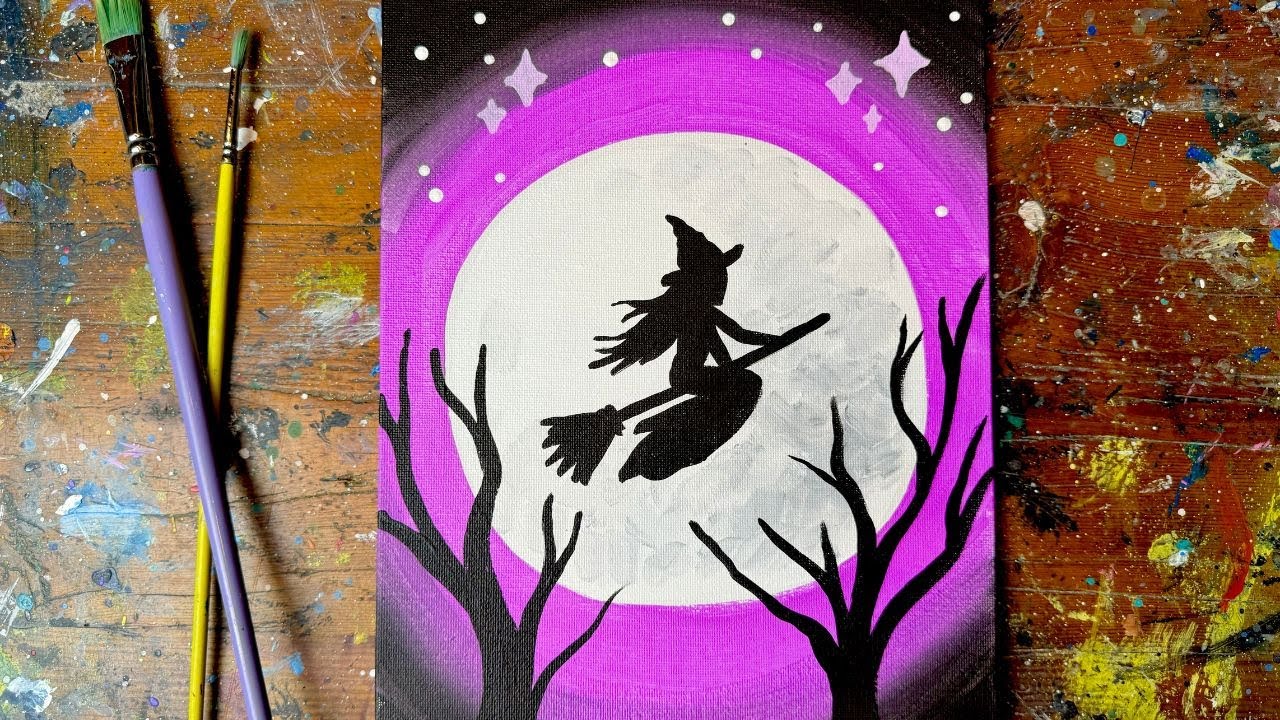 Beginner Acrylic Painting Tutorial | How to Paint a Witch | Halloween Art