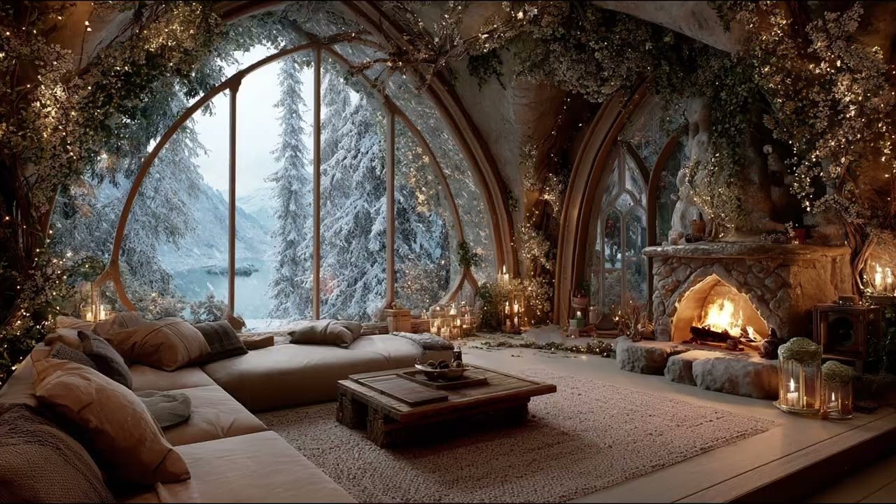 Magical Fairy Winter Day❄️ Heavy Snow and Fireplace Ambience ( No Music)
