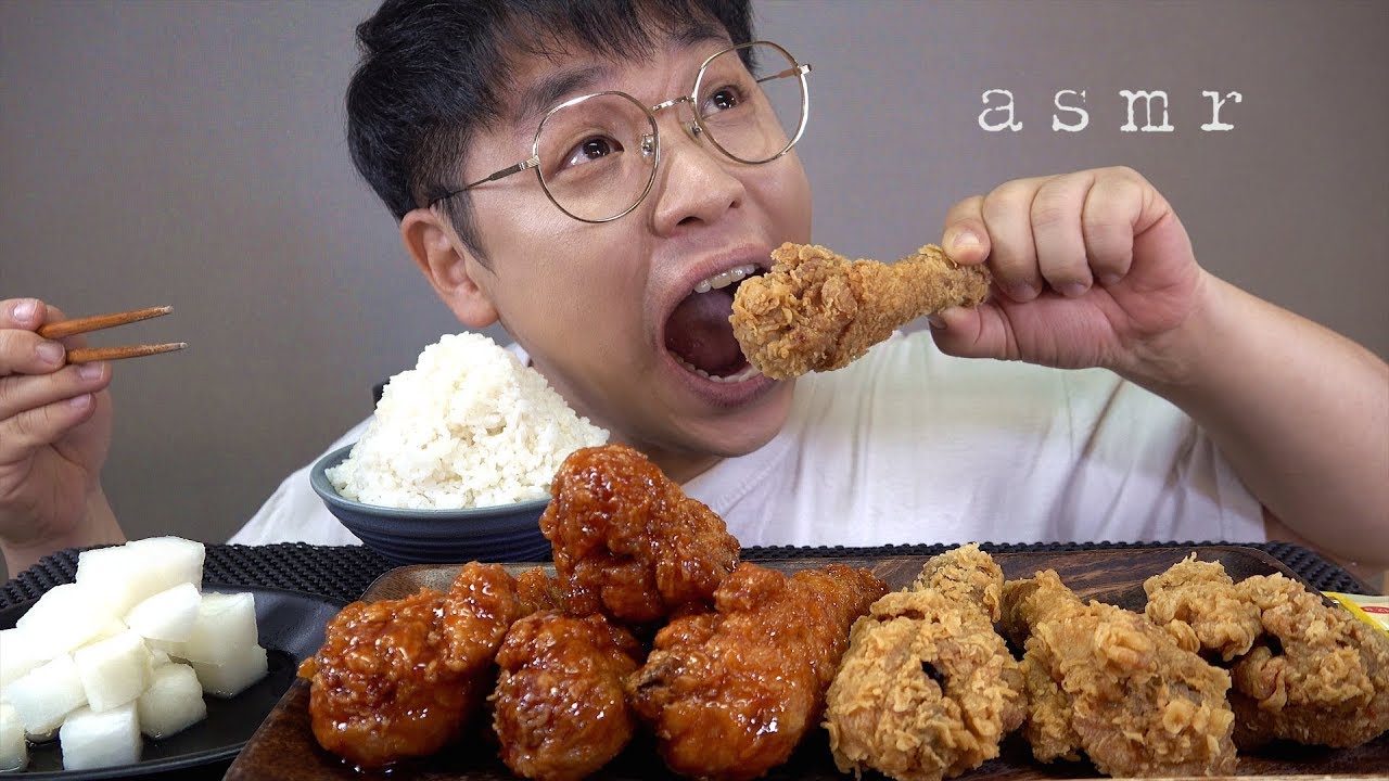 sub l 먹방창배tv 후라이드양념치킨둘다먹고싶을때 먹자 seasoned spicy chicken mukbang koreanfood asmr