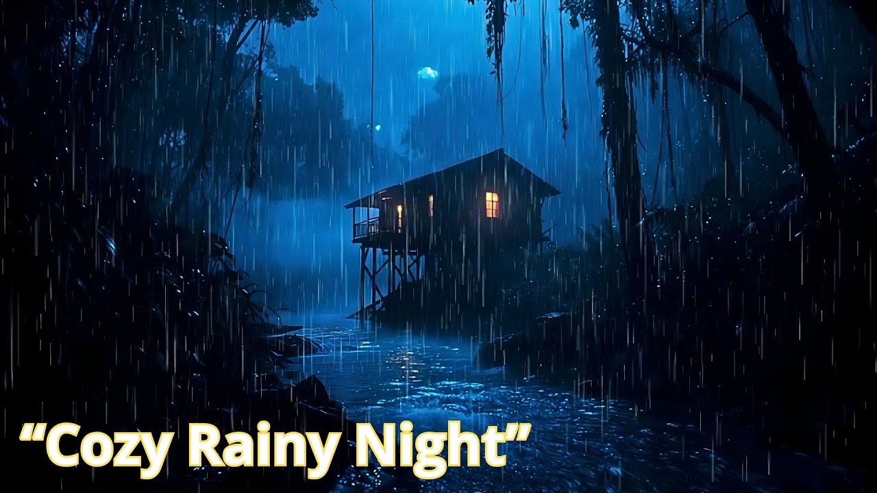 🌲Rainy Forest Cabin Ambience 🌧️ Cozy Night with Fireplace for Deep Sleep 🔥Black Screen Sleep Sounds💤