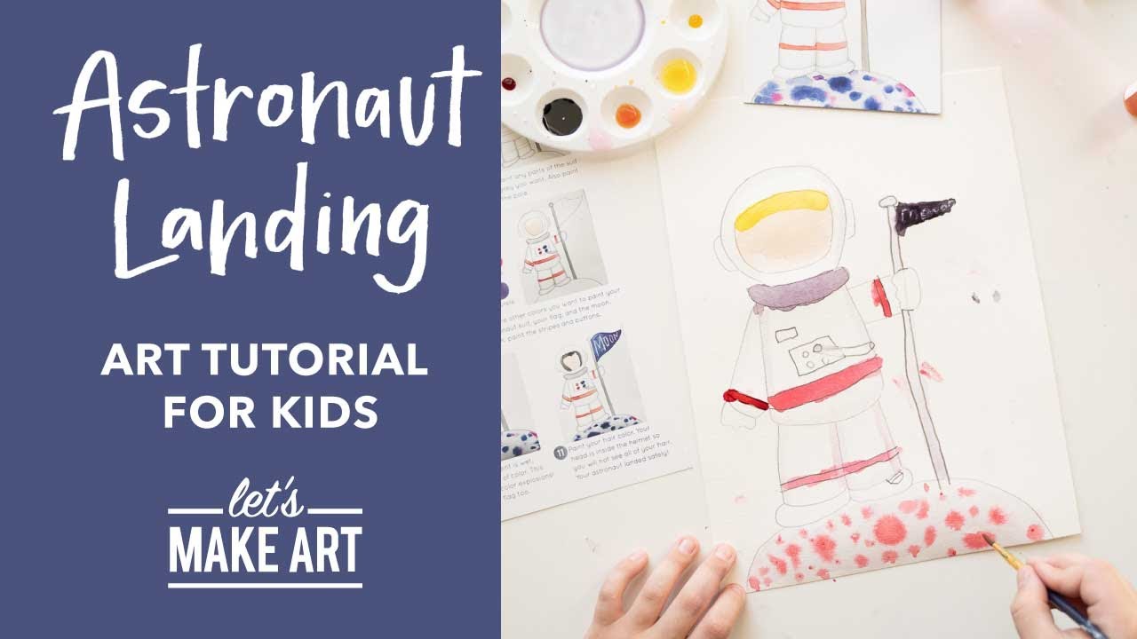 Kids Astronaut Landing Watercolor Painting Tutorial for Kids by Nicole M. of Let's Make Art