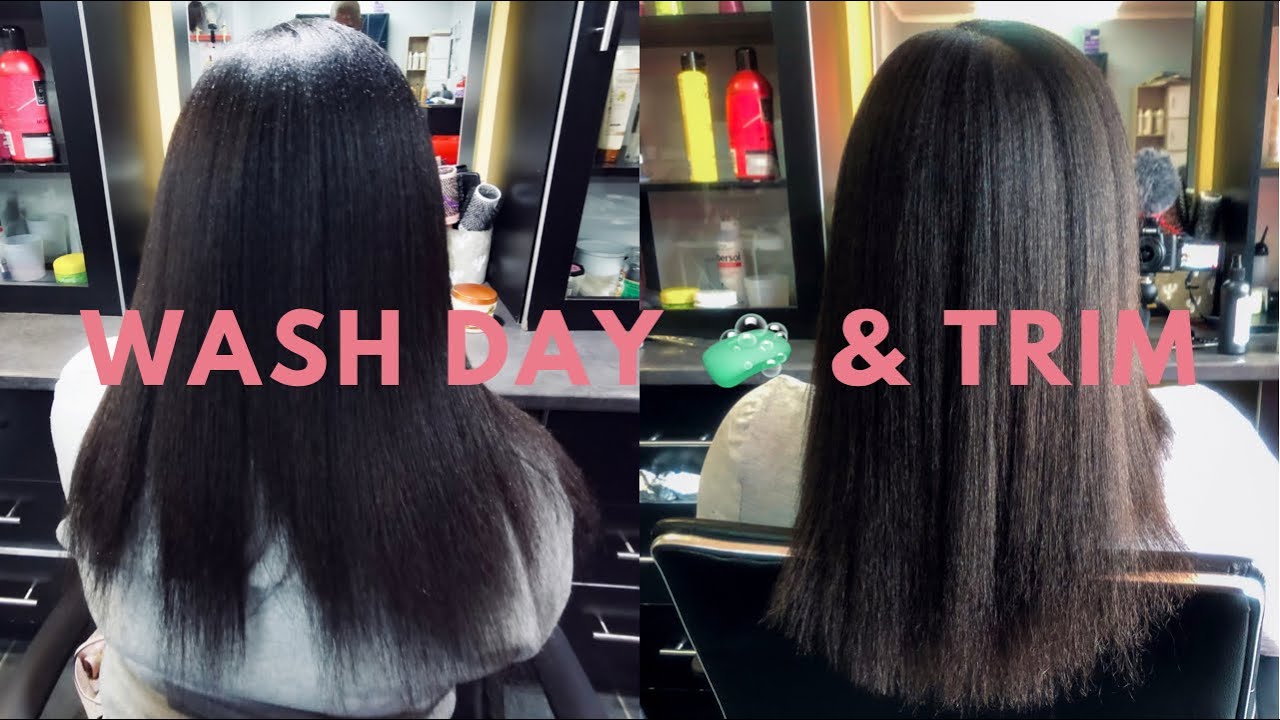 Healthy relaxed hair: Post relaxer wash day and trim | South African Youtuber