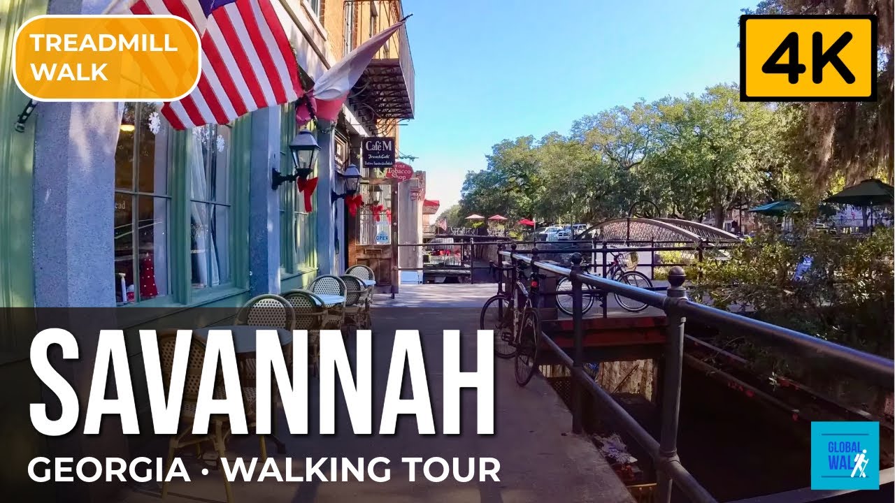 Virtual Walk in Savannah, GA: Forsyth to River St, Historic Sites Views [Treadmill Workout Scenery]